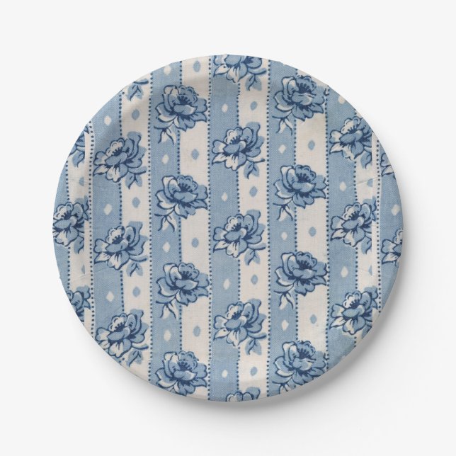 Classic Blue Ivory Blumenthema | Teller aus Papier (Vorderseite)