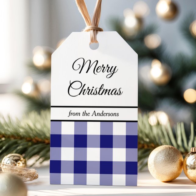 Classic Blue Kariert Frohe Weihnachten Geschenkanhänger (Classic Blue Plaid Merry Christmas Gift Tags)