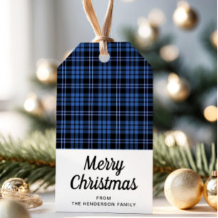 Classic Blue Kariert Frohe Weihnachten Geschenkanhänger
