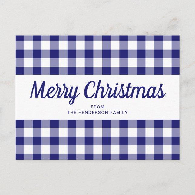 Classic Blue Kariert Frohe Weihnachten Postkarte (Vorderseite)