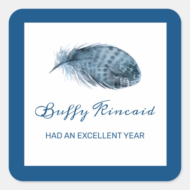 Classic Blue Label Boho Feather Award Quadratischer Aufkleber (Vorderseite)