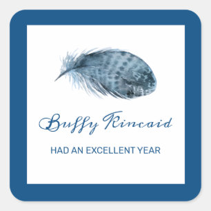 Classic Blue Label Boho Feather Award Quadratischer Aufkleber