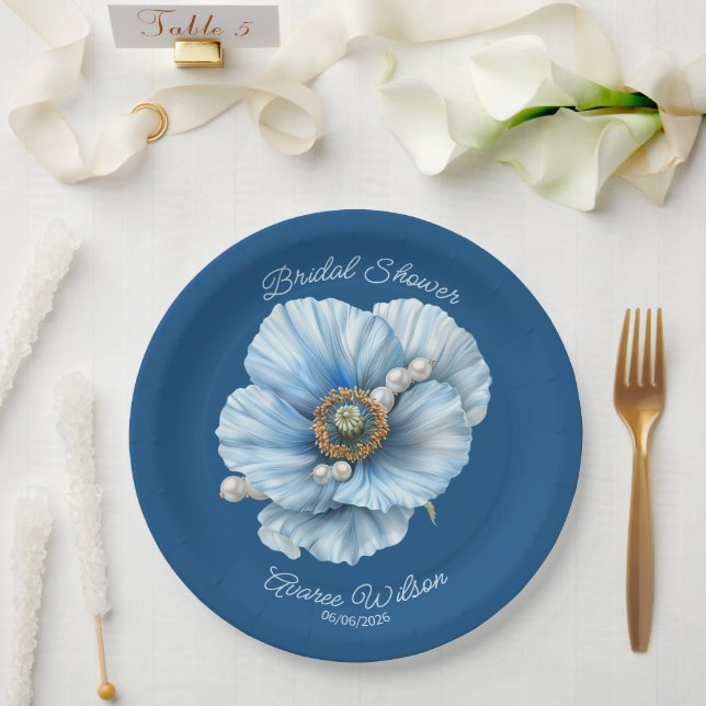 Classic Blue mit Riesenblau-Mohn-Brautparty Pappteller (Hochzeit)