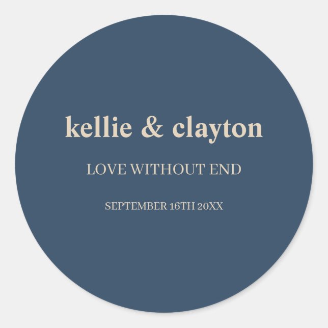 Classic Blue Modern Art Wedding Runder Aufkleber (Vorderseite)