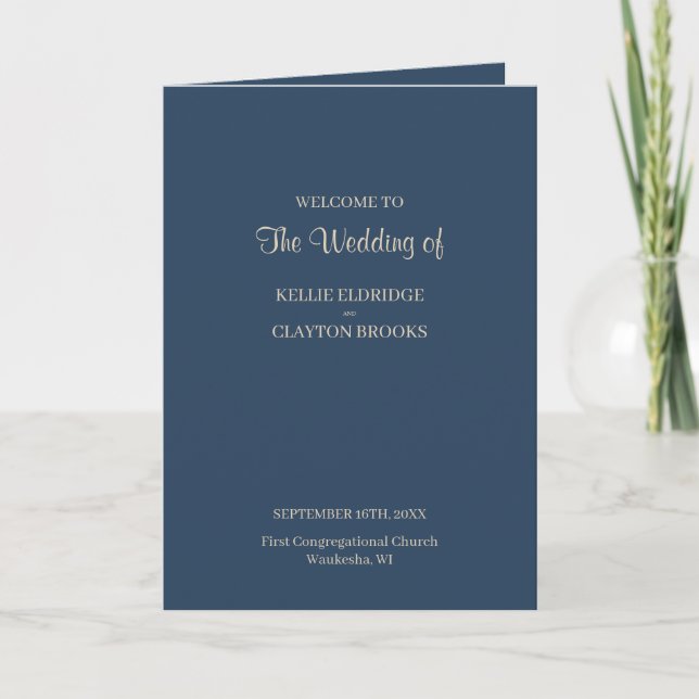 Classic Blue Modern Minimalistisch Wedding Program Programm (Vorderseite)
