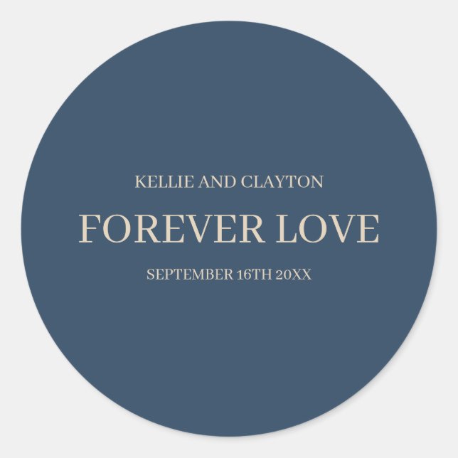 Classic Blue Modern Minimalistisch Wedding Runder Aufkleber (Vorderseite)