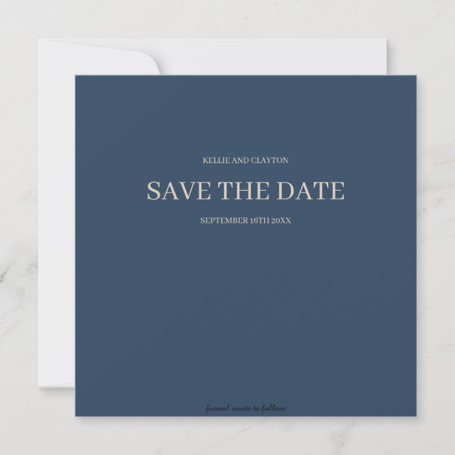 Classic Blue Modern Minimalistisch Wedding Save The Date (Vorderseite)