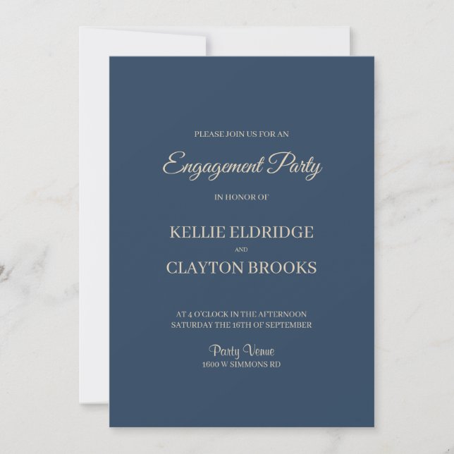 Classic Blue Modern Minimalistische Engagement Par Einladung (Vorderseite)