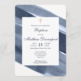 Classic Blue Moderne Taufe Einladung