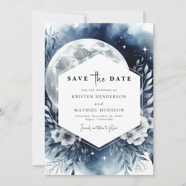 Classic Blue Moonlit Wedding Save The Date (Vorderseite)