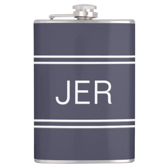 Classic Blue Personalisiert Monogram Initials Drin Flachmann (Vorderseite)
