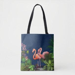 Classic Blue Pink Flamingos Green Blätter