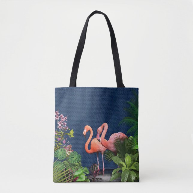 Classic Blue Pink Flamingos Green Blätter (Vorderseite)