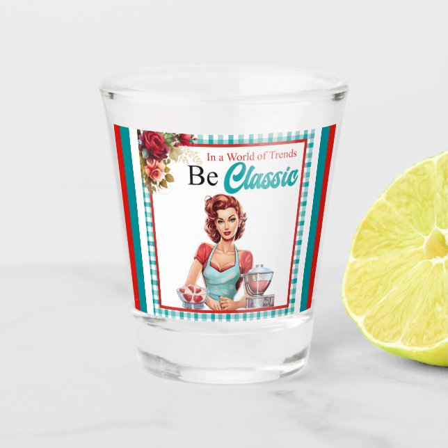 Classic Blue Pinup Junggeselinnen-Abschied Schnapsglas (Vorderseite)
