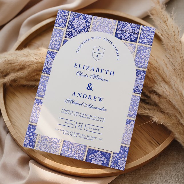 Classic Blue Porcelain Patchwork Wedding Einladung (Von Creator hochgeladen)