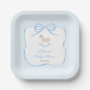 Classic Blue Rocking Horse Boy Baby Shower Party Pappteller