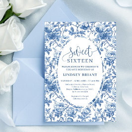 Classic Blue Roses Digital Download Sweet 16 Einladung