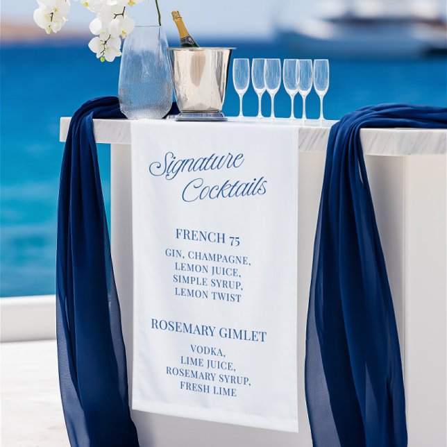 Classic Blue Script Wedding Signature Cocktails  Banner (Classic Blue Script Wedding Signature Cocktails Banner)