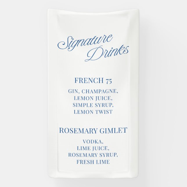 Classic Blue Script Wedding Signature Drinks Banner (Vertikal)