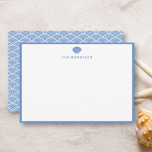 Classic Blue Seashell Personalisiert 5x3" Statione Mitteilungskarte