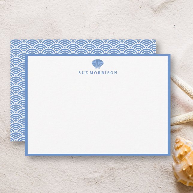Classic Blue Seashell Personalisiert 5x3" Statione Mitteilungskarte (Von Creator hochgeladen)