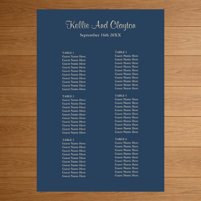 Classic Blue Simple Wedding Seating Chart Poster (Von Creator hochgeladen)
