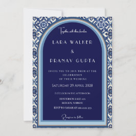 Classic Blue Spanish Tile Wedding Einladung
