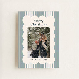 Classic Blue Stripe Photo Holiday Card Feiertagskarte