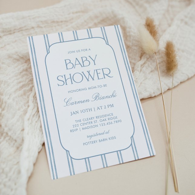 Classic Blue Striped Baby Shower Invitation Einladung (Von Creator hochgeladen)