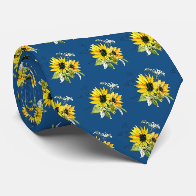Classic Blue Sunflower Neck Tie Krawatte (Gerollt)