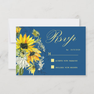 Classic Blue Sunflower Response Card RSVP Karte