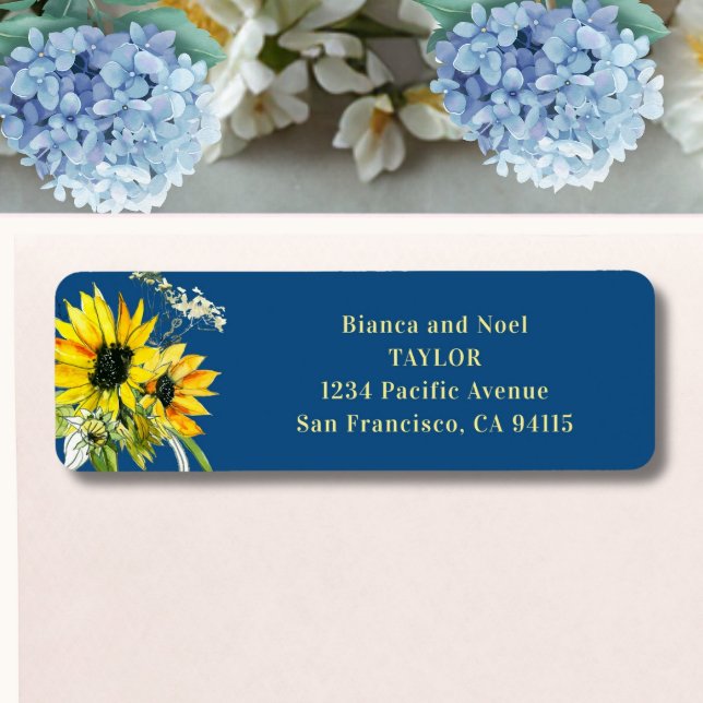 Classic Blue Sunflower Return Address Labels (Von Creator hochgeladen)
