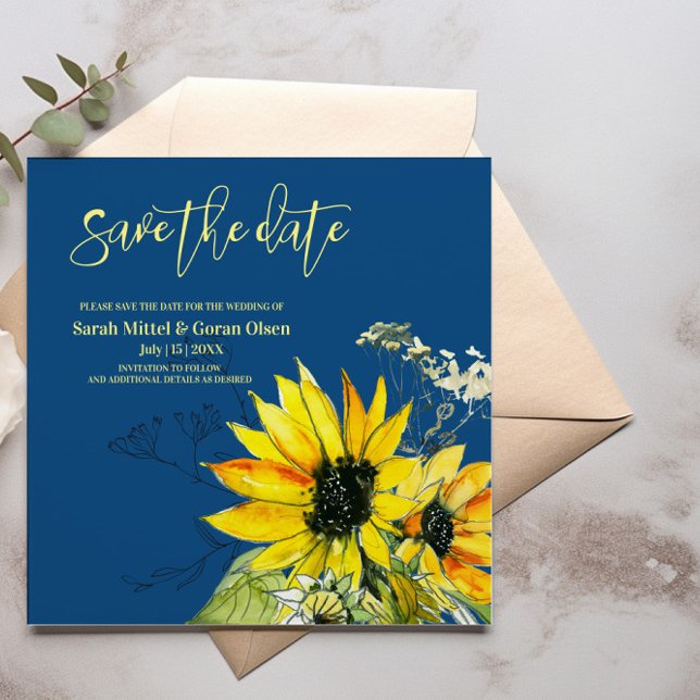 Classic Blue Sunflower Save the Date (Von Creator hochgeladen)