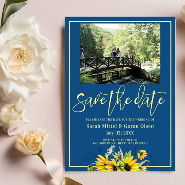 Classic Blue Sunflower Save the Date Einladung (Von Creator hochgeladen)