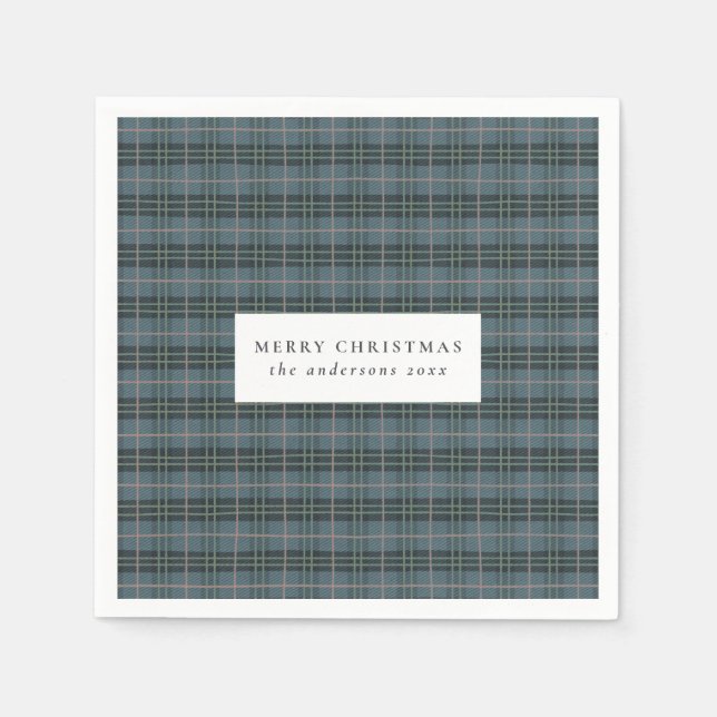 Classic Blue Tartan Kariert Weihnachten Serviette (Vorderseite)