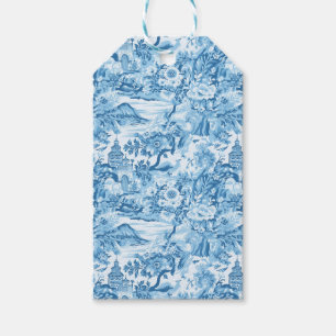 Classic Blue Toile Landschaft Geschenkanhänger