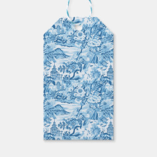Classic Blue Toile Landschaft Geschenkanhänger