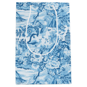 Classic Blue Toile Landschaft Mittlere Geschenktüte