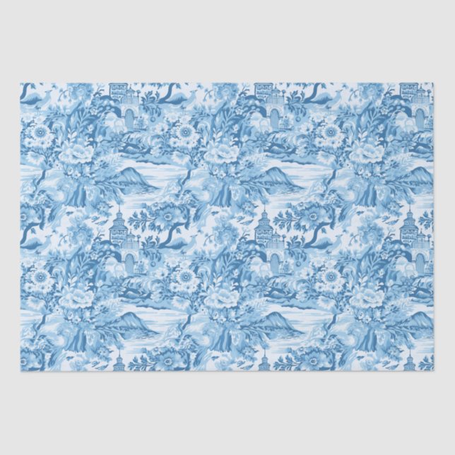 Classic Blue Toile Landschaft Seidenpapier (Vorderseite)