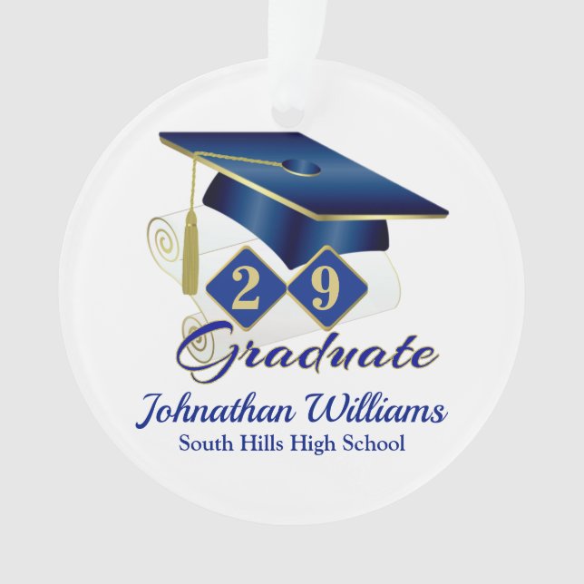 Classic Blue und Gold 20xx Graduate Foto Ornament (Vorderseite)