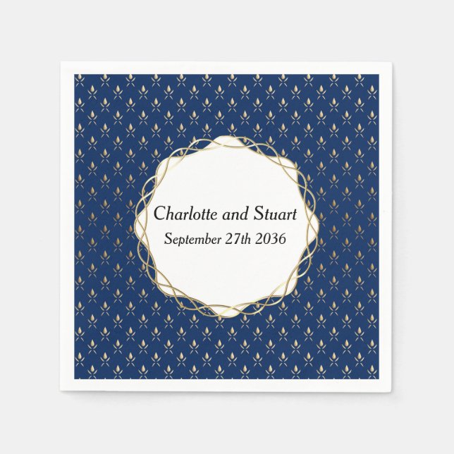 Classic Blue und Gold Wedding Serviette (Vorderseite)