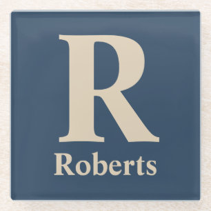 Classic Blue und Vanilla anfänglich/Vor/Nachname Glasuntersetzer