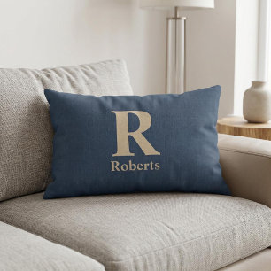 Classic Blue und Vanilla anfänglich/Vor/Nachname Lendenkissen