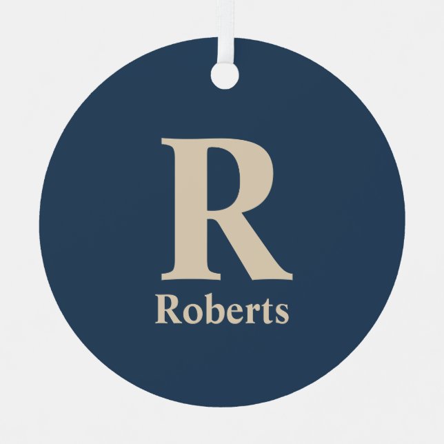 Classic Blue und Vanilla anfänglich/Vor/Nachname Ornament Aus Metall (Vorderseite)
