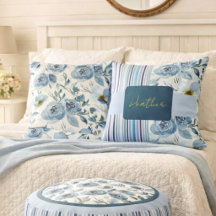 Classic Blue Watercolor Floral Striping Personaliz