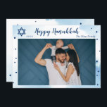 Classic Blue Watercolor Gold Happy Hanukkah Foto Feiertagskarte<br><div class="desc">Classic Blue Watercolor Gold Happy Hanukkah Foto Holiday Card</div>