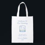Classic Blue Watercolor Wappen Wedding Welcome Bag Wiederverwendbare Einkaufstasche<br><div class="desc">Dieses Hochzeitssackdesign enthält ein Wappen aus meinen Aquarellbildern.</div>