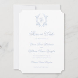Classic Blue Wedding Crest Save The Date Invite Einladung