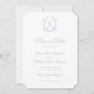 Classic Blue Wedding Crest Save The Date Invite Einladung