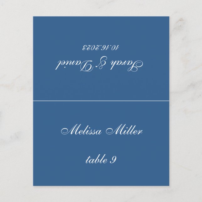 Classic Blue Wedding Platzkarte Printed Guest Name (Vorderseite)